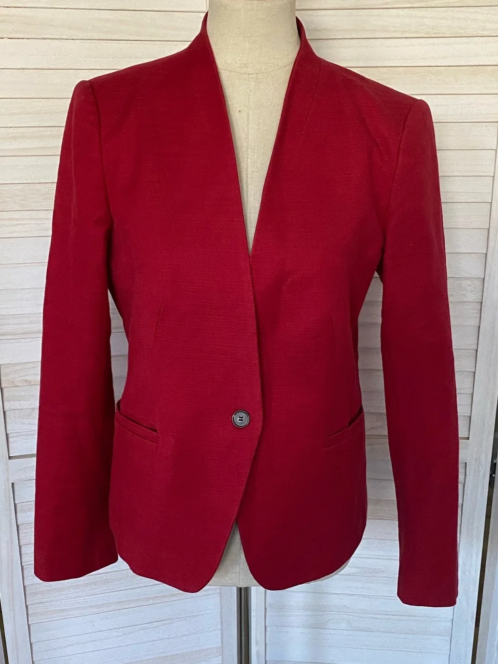 LOFT Textured Collarless Single-Button Blazer SZ 8 - Picture 2 of 12